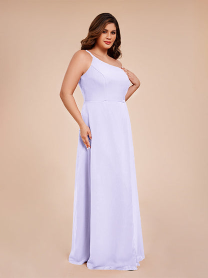 Plus Size One Shoulder Side Slit Chiffon Bridesmaid Dress