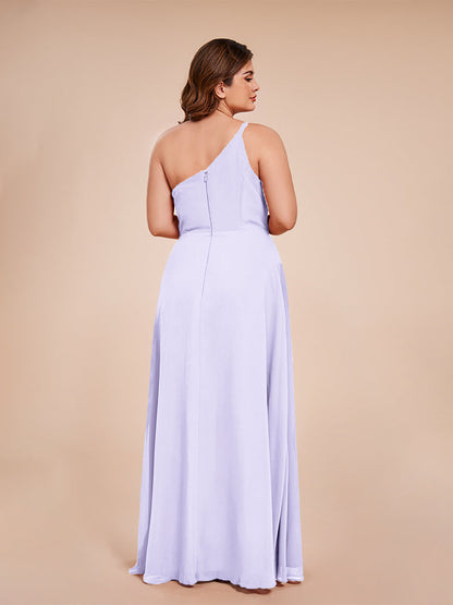 Plus Size One Shoulder Side Slit Chiffon Bridesmaid Dress