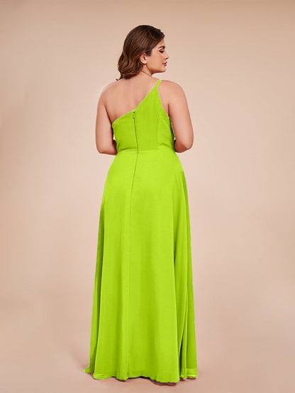 Plus Size One Shoulder Side Slit Chiffon Bridesmaid Dress