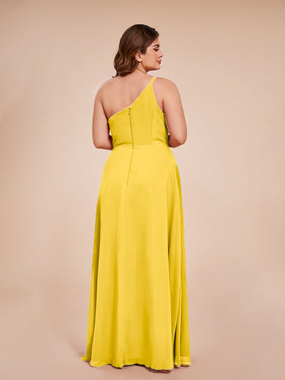 Plus Size One Shoulder Side Slit Chiffon Bridesmaid Dress