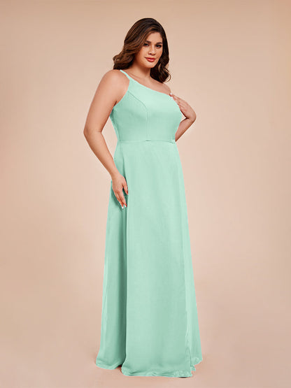 Plus Size One Shoulder Side Slit Chiffon Bridesmaid Dress