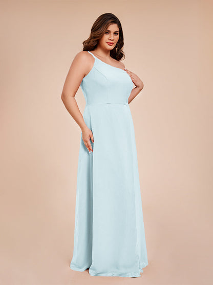 Plus Size One Shoulder Side Slit Chiffon Bridesmaid Dress