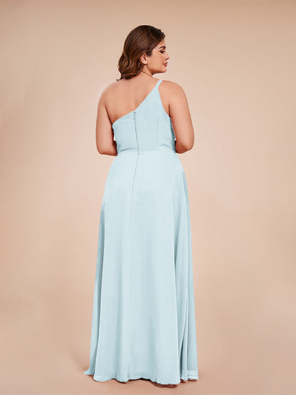 Plus Size One Shoulder Side Slit Chiffon Bridesmaid Dress