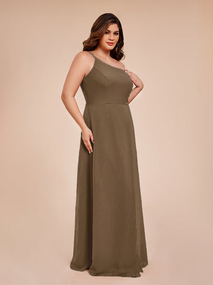 Plus Size One Shoulder Side Slit Chiffon Bridesmaid Dress
