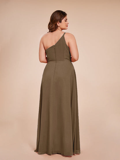 Plus Size One Shoulder Side Slit Chiffon Bridesmaid Dress