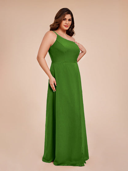 Plus Size One Shoulder Side Slit Chiffon Bridesmaid Dress
