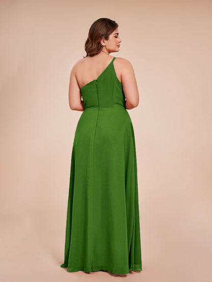 Plus Size One Shoulder Side Slit Chiffon Bridesmaid Dress