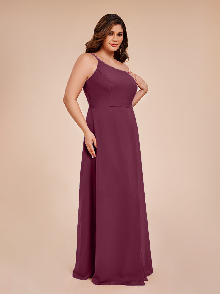 Plus Size One Shoulder Side Slit Chiffon Bridesmaid Dress