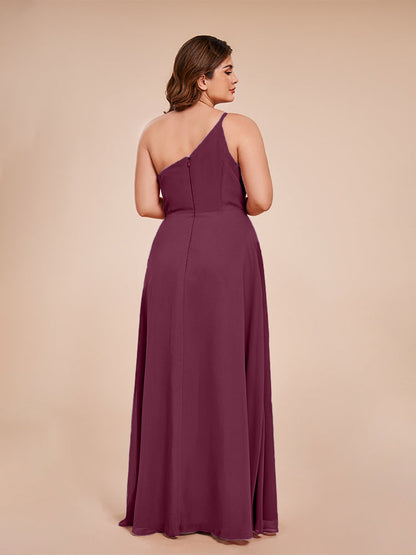Plus Size One Shoulder Side Slit Chiffon Bridesmaid Dress