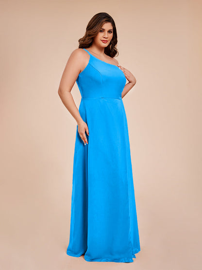 Plus Size One Shoulder Side Slit Chiffon Bridesmaid Dress