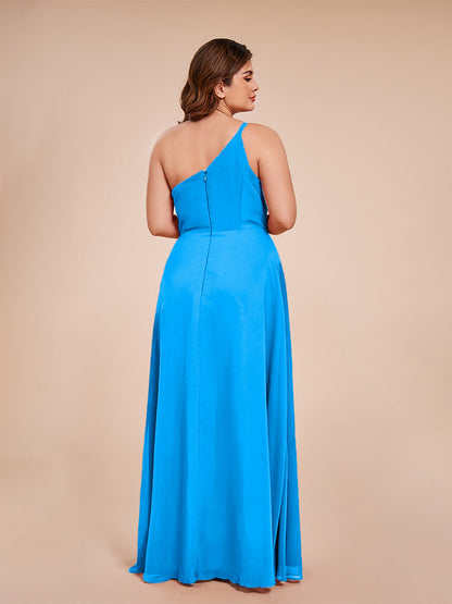 Plus Size One Shoulder Side Slit Chiffon Bridesmaid Dress