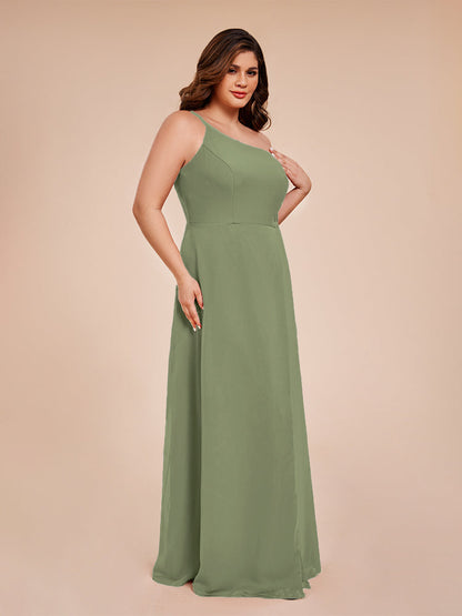 Plus Size One Shoulder Side Slit Chiffon Bridesmaid Dress