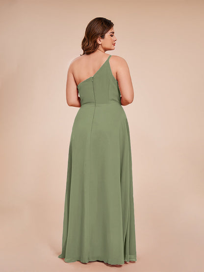 Plus Size One Shoulder Side Slit Chiffon Bridesmaid Dress