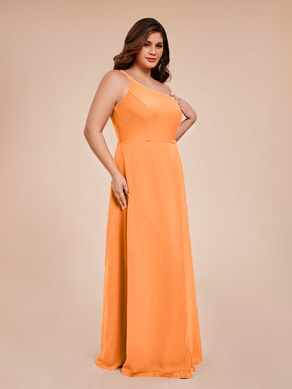 Plus Size One Shoulder Side Slit Chiffon Bridesmaid Dress