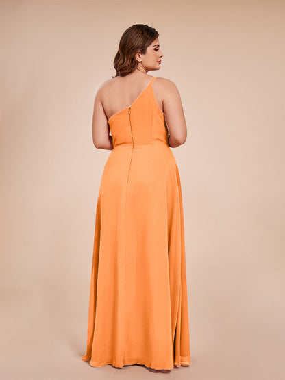 Plus Size One Shoulder Side Slit Chiffon Bridesmaid Dress