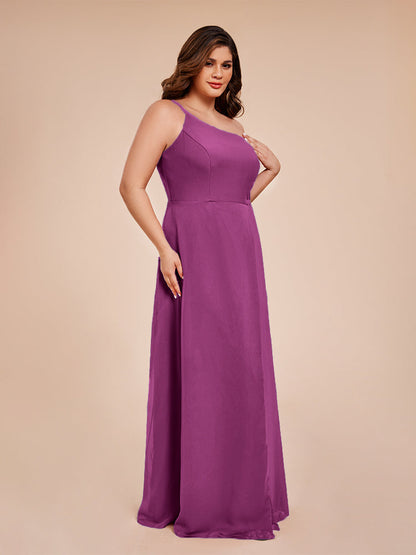 Plus Size One Shoulder Side Slit Chiffon Bridesmaid Dress