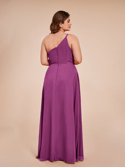 Plus Size One Shoulder Side Slit Chiffon Bridesmaid Dress