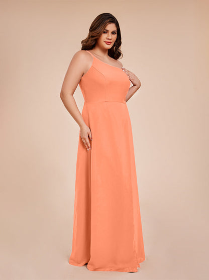 Plus Size One Shoulder Side Slit Chiffon Bridesmaid Dress