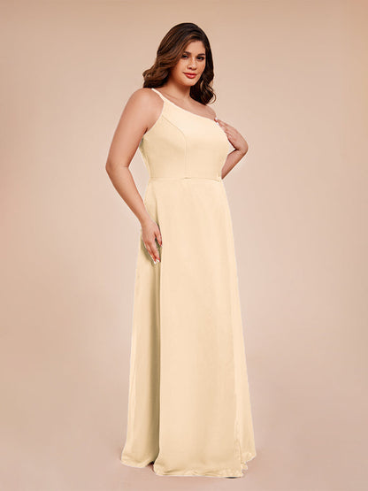 Plus Size One Shoulder Side Slit Chiffon Bridesmaid Dress