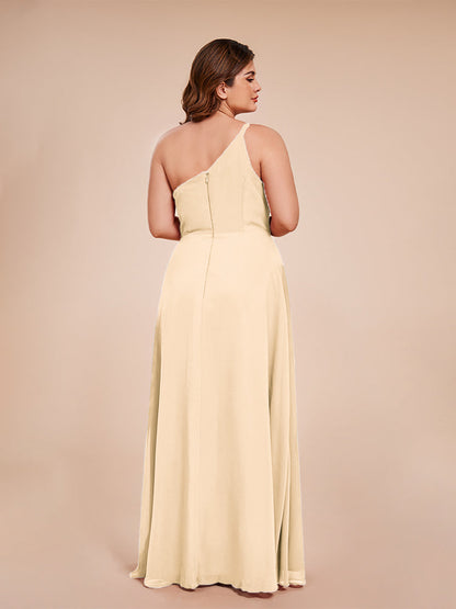 Plus Size One Shoulder Side Slit Chiffon Bridesmaid Dress