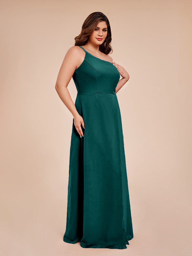 Plus Size One Shoulder Side Slit Chiffon Bridesmaid Dress