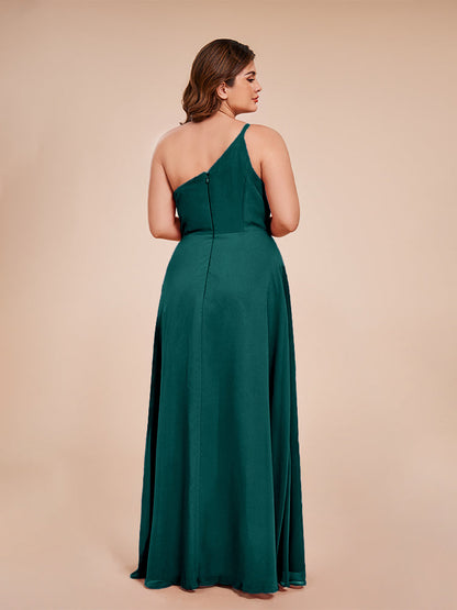 Plus Size One Shoulder Side Slit Chiffon Bridesmaid Dress