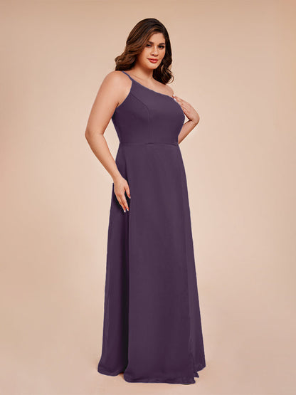 Plus Size One Shoulder Side Slit Chiffon Bridesmaid Dress