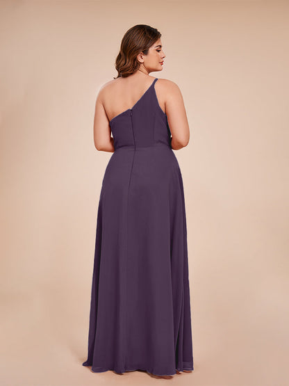 Plus Size One Shoulder Side Slit Chiffon Bridesmaid Dress