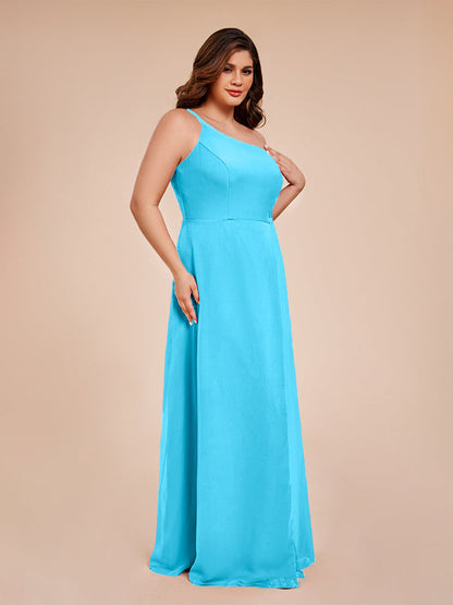 Plus Size One Shoulder Side Slit Chiffon Bridesmaid Dress