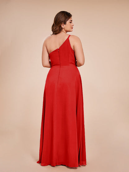 Plus Size One Shoulder Side Slit Chiffon Bridesmaid Dress