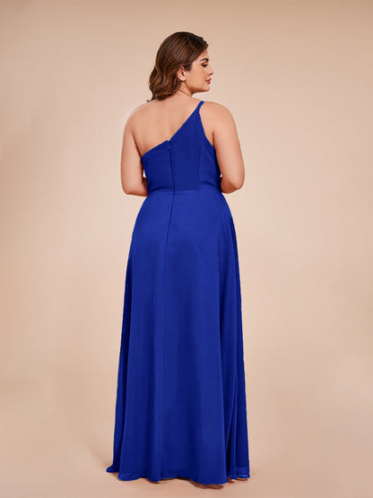 Plus Size One Shoulder Side Slit Chiffon Bridesmaid Dress