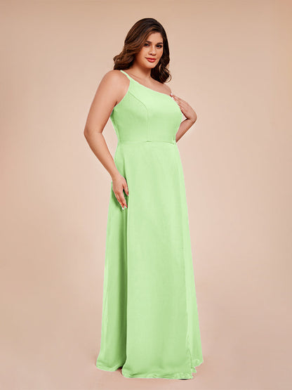 Plus Size One Shoulder Side Slit Chiffon Bridesmaid Dress