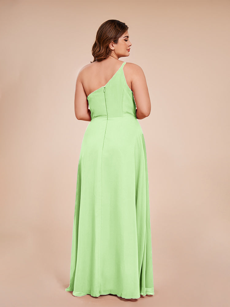 Plus Size One Shoulder Side Slit Chiffon Bridesmaid Dress