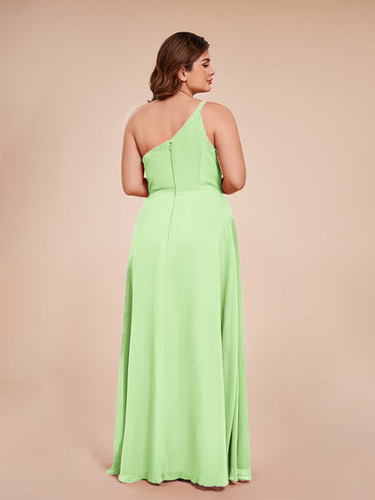 Plus Size One Shoulder Side Slit Chiffon Bridesmaid Dress
