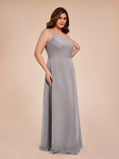 Plus Size One Shoulder Side Slit Chiffon Bridesmaid Dress