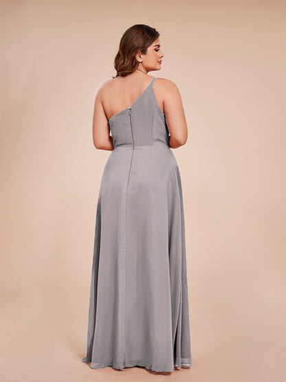 Plus Size One Shoulder Side Slit Chiffon Bridesmaid Dress