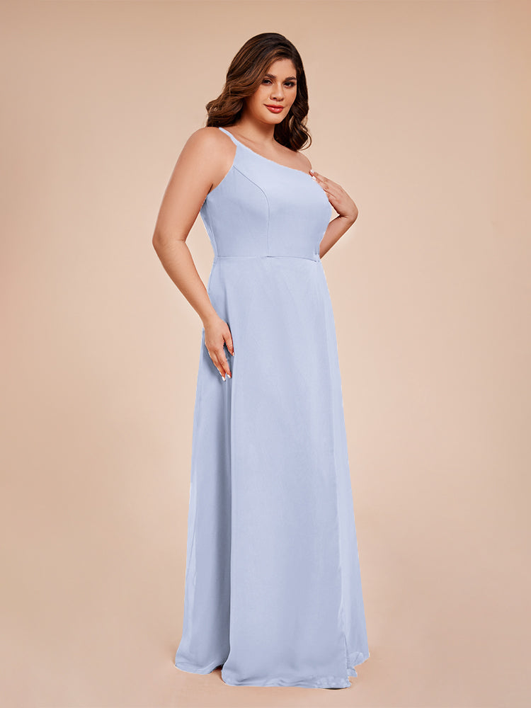 Plus Size One Shoulder Side Slit Chiffon Bridesmaid Dress