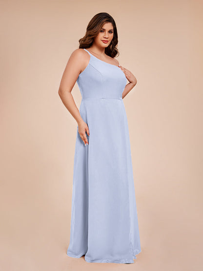 Plus Size One Shoulder Side Slit Chiffon Bridesmaid Dress
