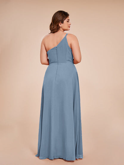 Plus Size One Shoulder Side Slit Chiffon Bridesmaid Dress