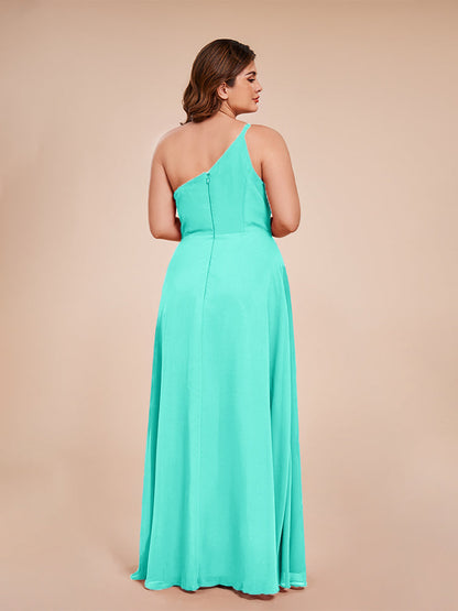 Plus Size One Shoulder Side Slit Chiffon Bridesmaid Dress