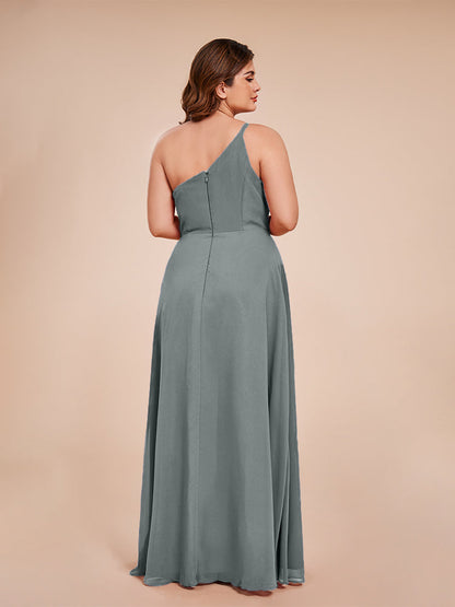Plus Size One Shoulder Side Slit Chiffon Bridesmaid Dress