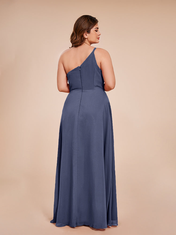 Plus Size One Shoulder Side Slit Chiffon Bridesmaid Dress