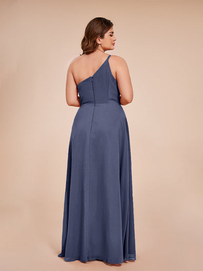 Plus Size One Shoulder Side Slit Chiffon Bridesmaid Dress