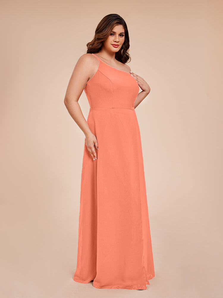 Plus Size One Shoulder Side Slit Chiffon Bridesmaid Dress