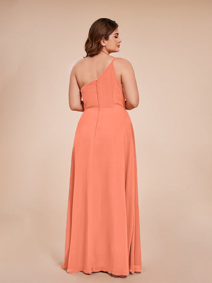 Plus Size One Shoulder Side Slit Chiffon Bridesmaid Dress