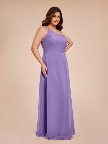 Plus Size One Shoulder Side Slit Chiffon Bridesmaid Dress