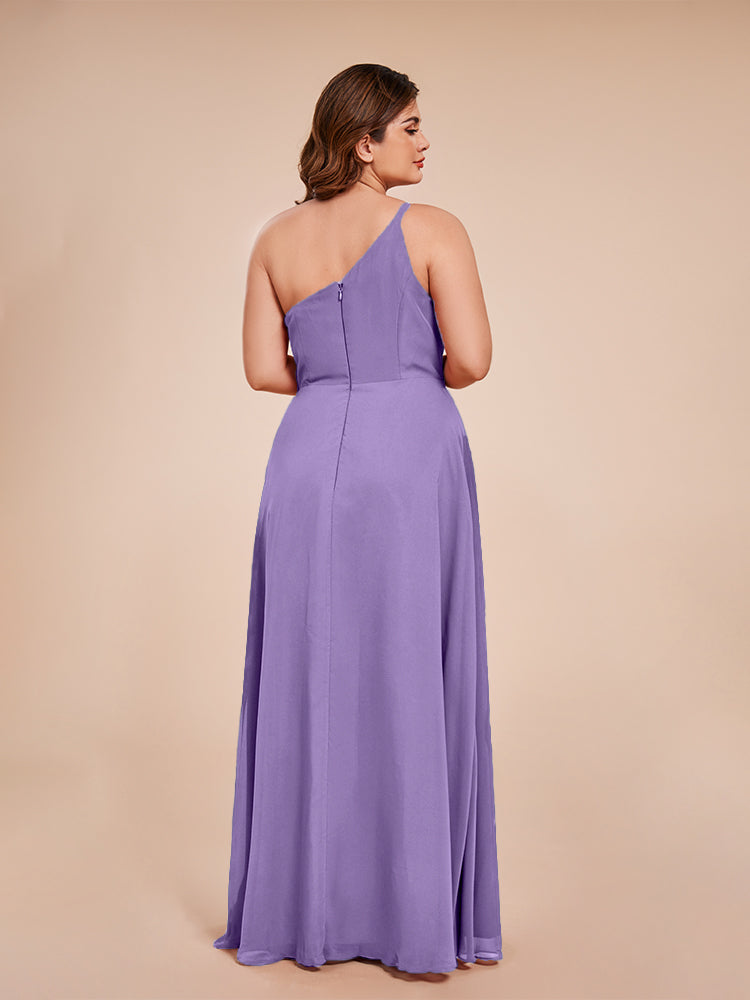 Plus Size One Shoulder Side Slit Chiffon Bridesmaid Dress