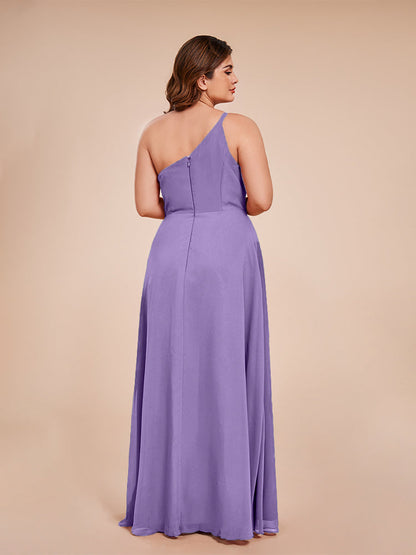 Plus Size One Shoulder Side Slit Chiffon Bridesmaid Dress