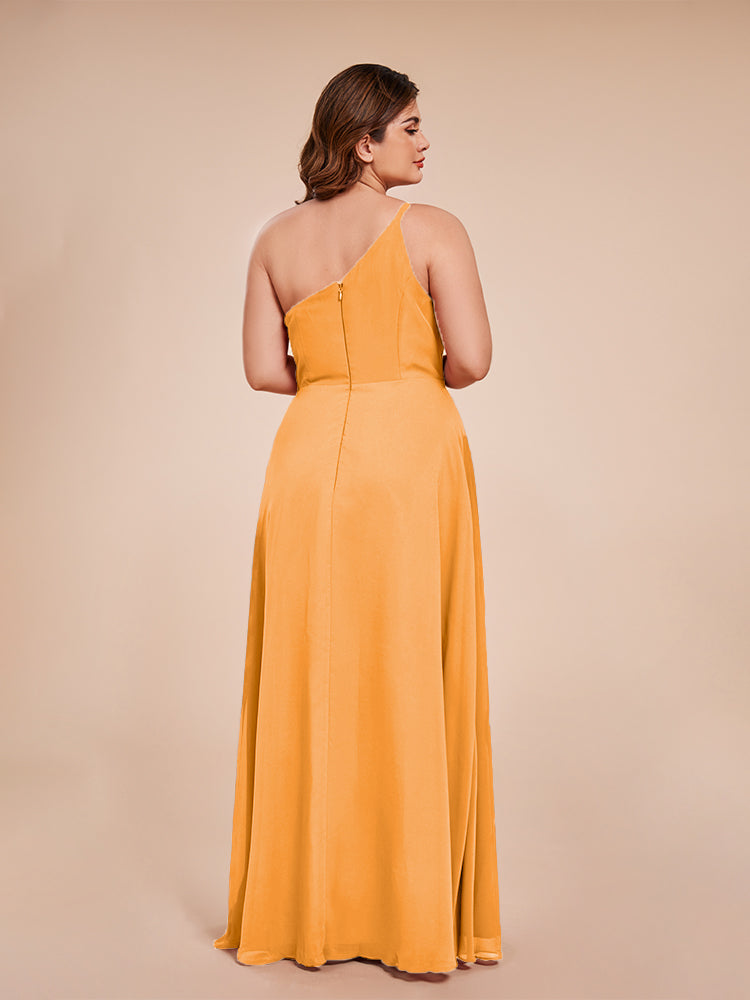 Plus Size One Shoulder Side Slit Chiffon Bridesmaid Dress