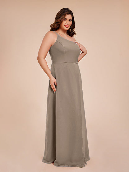 Plus Size One Shoulder Side Slit Chiffon Bridesmaid Dress